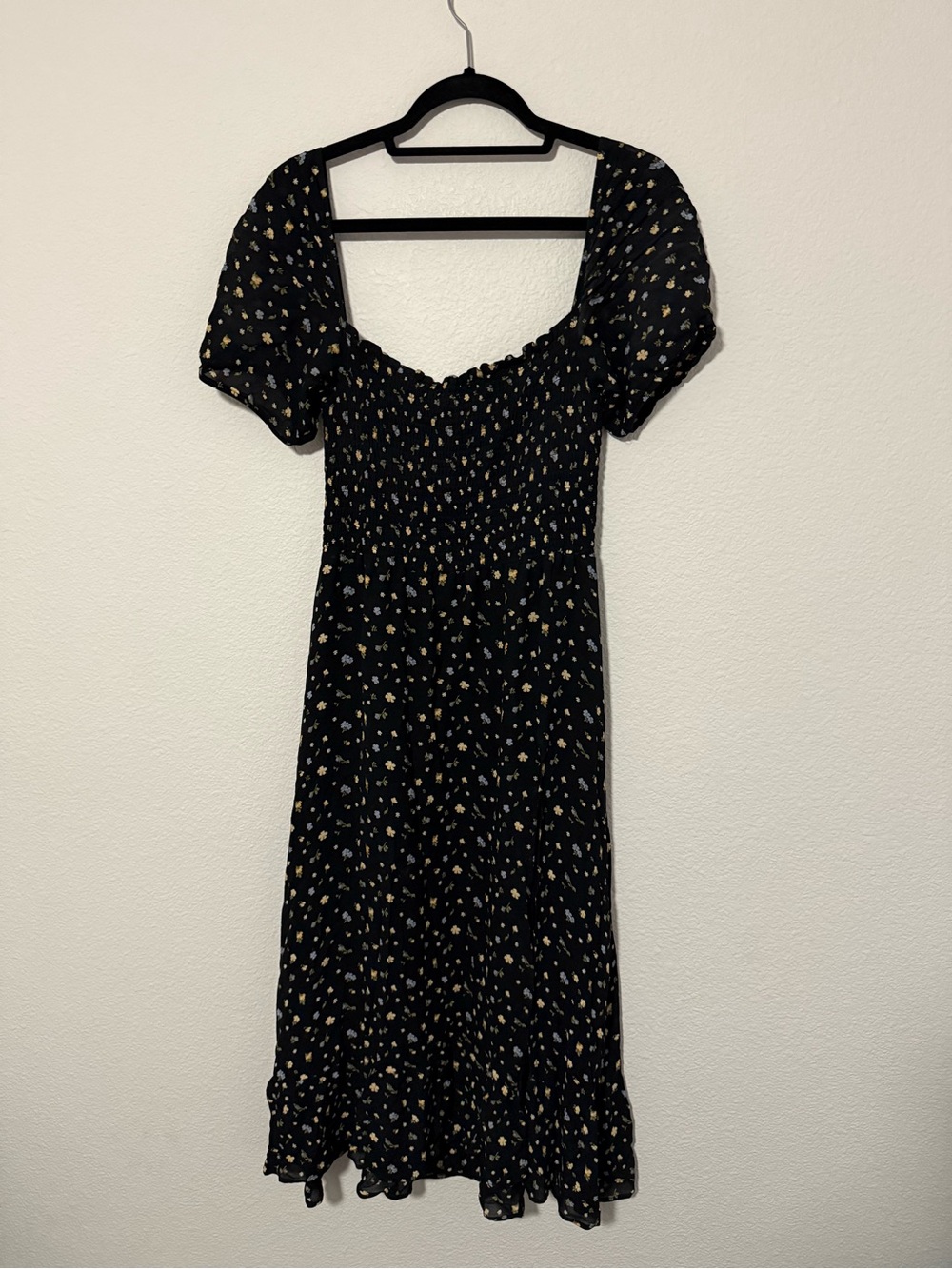 Reformation Black Floral Maxi Dress with Puff Sleeves
